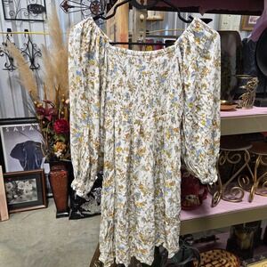 Ana A New Approach Floral Smocked Square Neck Long Sleeve Mini Dress XS